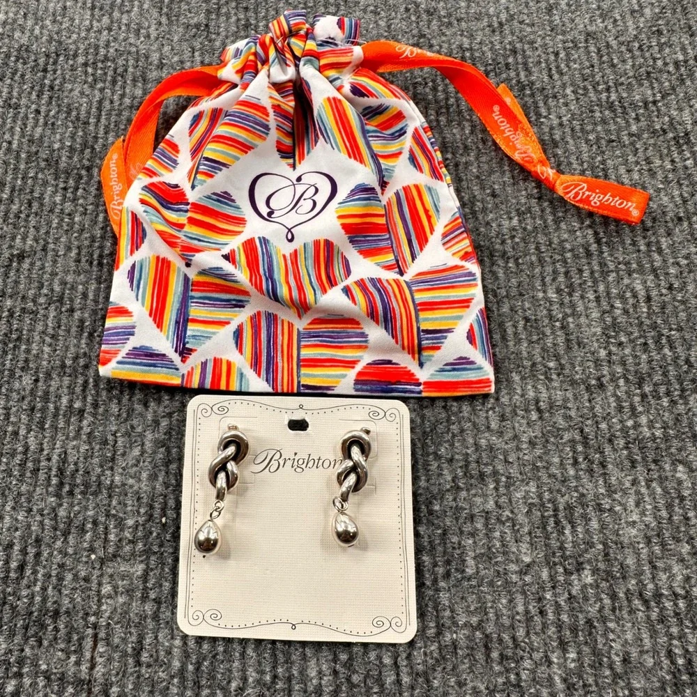 Brighton Interlok Drop Post Earrings Silver Tone Single Knot Dangle JA0135